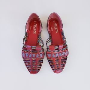 Vintages Pepita Huaraches Retro Red Basket Weave Brazilian Flats Women's 6